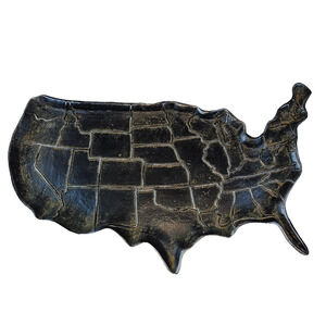 VTG Cast Iron USA Map Tray Rustic 50 States Wall Art Platter Cabincore Americana